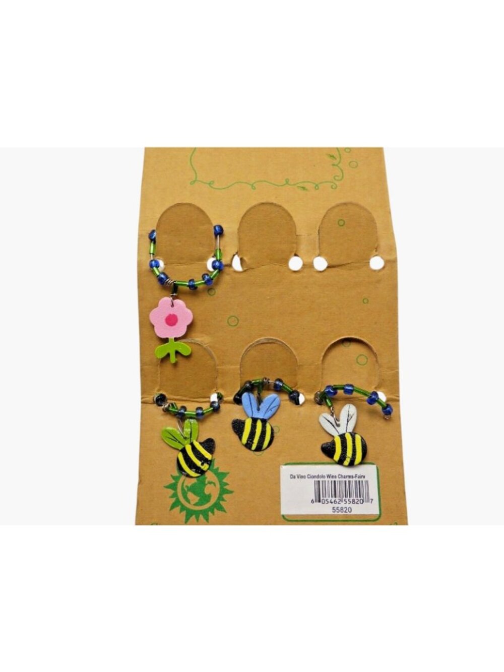 Whimsical Wooden Fairy Wine Bottle Charm Set Bee Flower Wine Glass Markers - Picture 4 of 6